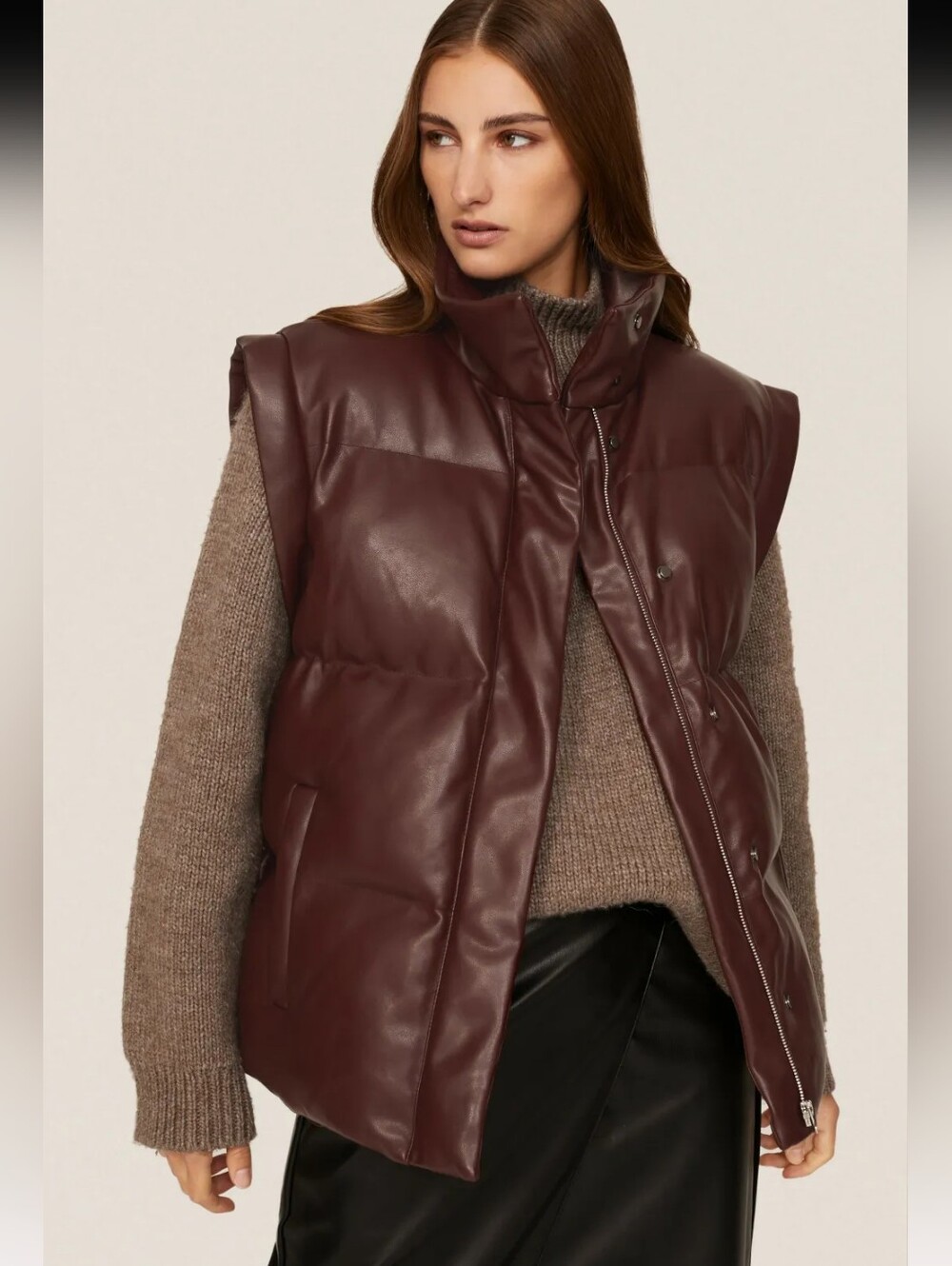 Peter Som Faux Leather Burgundy Puffer Vest Size M